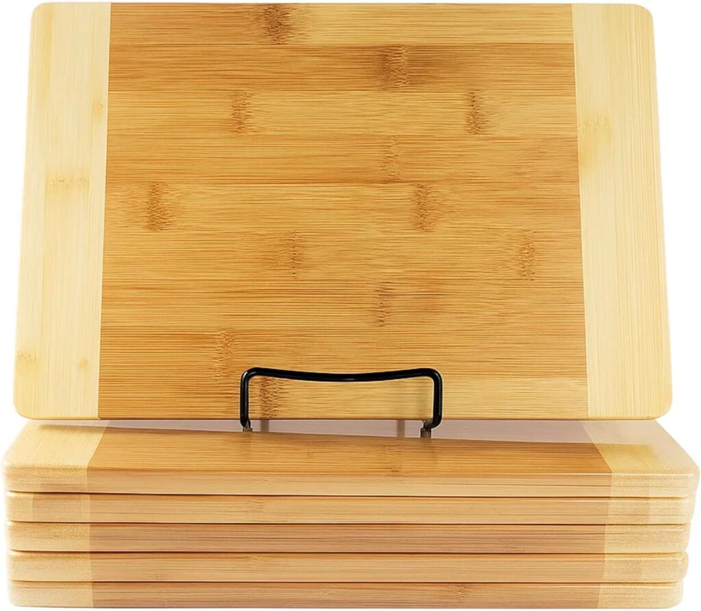 Set of 6, Bulk 12″X8″ Thick Reversible Bamboo Cutting Boards – Serving Tray, Charcuterie Platter, Kitchen Grazing Plates for Customized, Personalized Engraving Gift Purpose, Home Deco, Wall Art