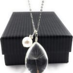 Popular Glass Dandelion Wish Pendant Necklace with Crystal Pearl Charm on 18 Inch Sterling Silver Chain, Beautifully Elegant Gift, by Aimee Tresor Jewelry