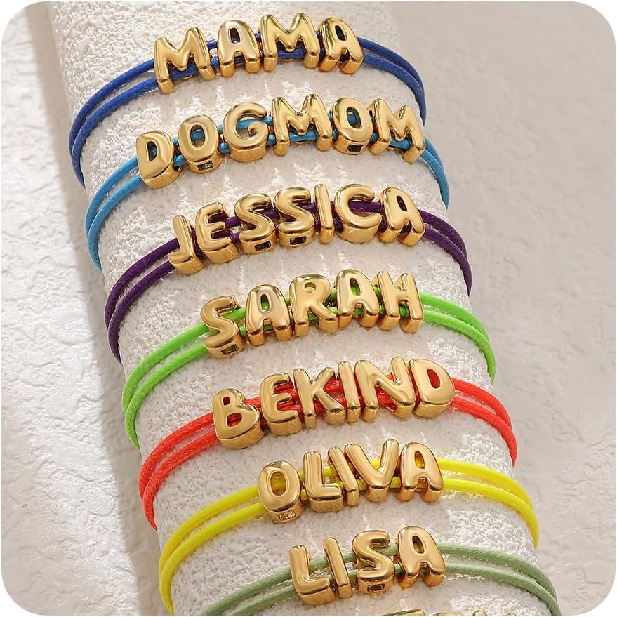 SLOONG Custom Name Beads Necklace for Women, 3D Letter Pendant 18K Gold Plated Dainty Initial Personalized Necklaces Gift for Mom Mother Girlfriend Initial Alphabet A-Z