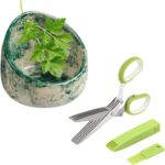 Pottery Herb Stripper Bowl Set – 2 Piece, Including 5-Blade Stainless Steel Herb Cutter Scissors, Herb Stripping Tool & Handmade Pottery Herb Stripper Bowl, For Stripping Leaves and Rhizomes (Green)