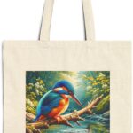 Beautiful Bird Lover Tote Bag Kingfisher Colorful Cute Animal Shopping Grocery Work Travel Reusable Cotton Canvas