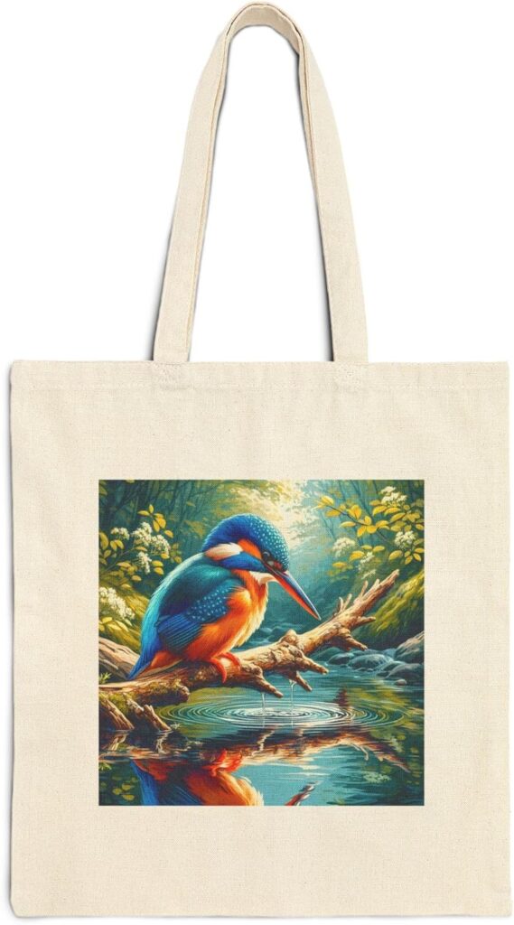Beautiful Bird Lover Tote Bag Kingfisher Colorful Cute Animal Shopping Grocery Work Travel Reusable Cotton Canvas