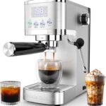 Espresso Machine 20 Bar Temperature Control LED Display Expresso Machine for Home with Steam Milk Frother for Cappuccino Latte Stainless Steel Espresso Maker with Removable Water Tank for Americano