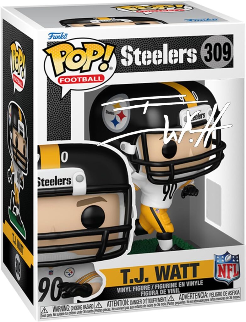 TJ T.J. Watt #309 Facsimile Signed Reprint Laser Autographed Funko POP! Football NFL: Pittsburgh Steelers Figurine with Protector Case