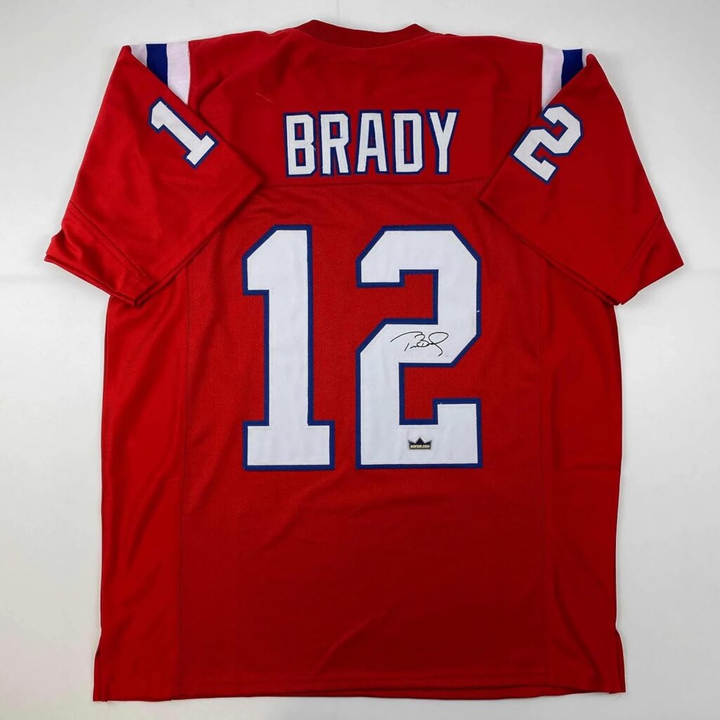 Facsimile Autographed Tom Brady New England Red Reprint Laser Auto Football Jersey Size Men’s XL
