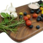 Acacia Wood Cutting Board with Handle, Handmade Solid Wood Charcuterie and Serving Board, Small Double-Sided Wooden Bread and Cheese Board for Kitchen, 15″ × 8″