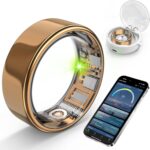 Smart Ring with Sleep Monitoring, Step Counting, Heart Rate, Blood Oxygen for iOS and Android, No Subscription Fee, IP68 Waterproof Health Tracker (Gold, 7)