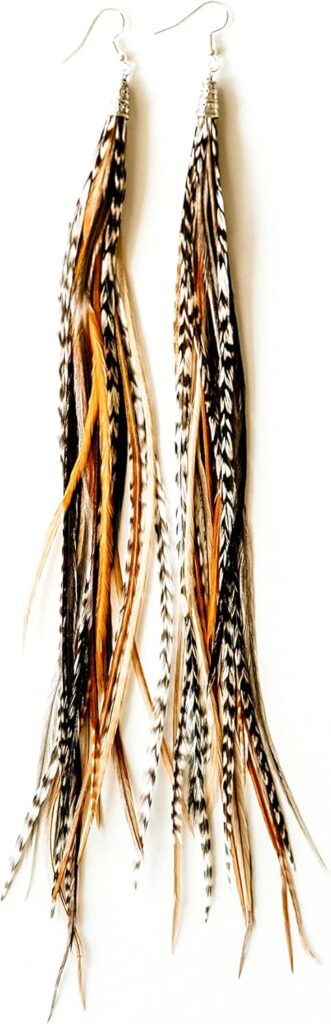 Bohemian handmade long lightweight feather dangle earrings for women