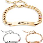 Custom Name Bracelet for Women, Personalized Birthstone Jewelry, Adjustable 18k Gold Plated, Double Sided Engraved Gift for Mom, Birthday Christmas Mother’s Day