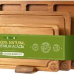 Acacia Wood Cutting Board Set,Thick Wooden Cutting Board for Kitchen with Holder,Chopping Board with Deep Grooves&Built-in Handles, Wooden Charcuterie Board Trays for Meat,Fruit,Cheese
