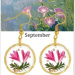 Birth Flower Earrings for Women Handmade Month Real Pressed Earrings Unique Resin Dangle Plant Earrings Dry Flowers Great Present For Birthday,Party, Christmas