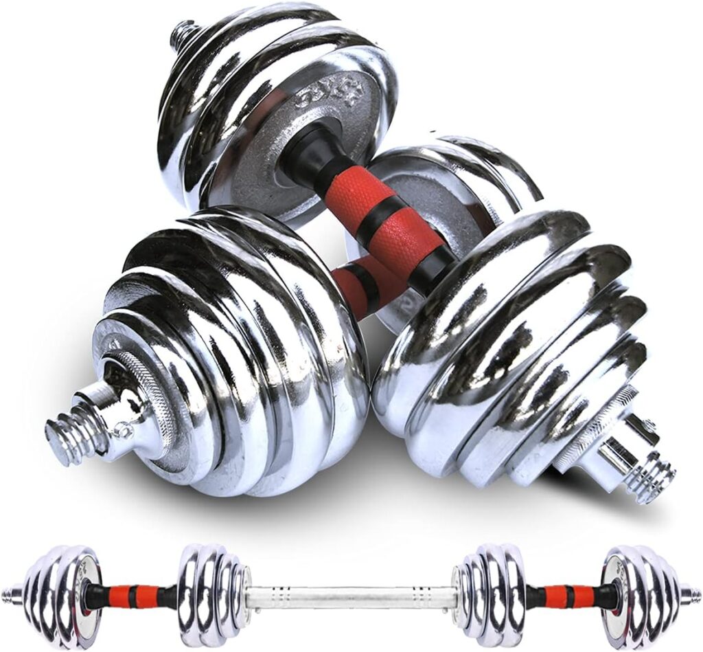 Adjustable Dumbbells Cast Iron Set Weight to 66Lbs / 44LBS, Free Weight with Connecting Rod Used As Barbell, for Men and Women Home Gym Work Out Training Fitness Equipment All-Purpose