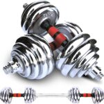 Adjustable Dumbbells Cast Iron Set Weight to 66Lbs / 44LBS, Free Weight with Connecting Rod Used As Barbell, for Men and Women Home Gym Work Out Training Fitness Equipment All-Purpose