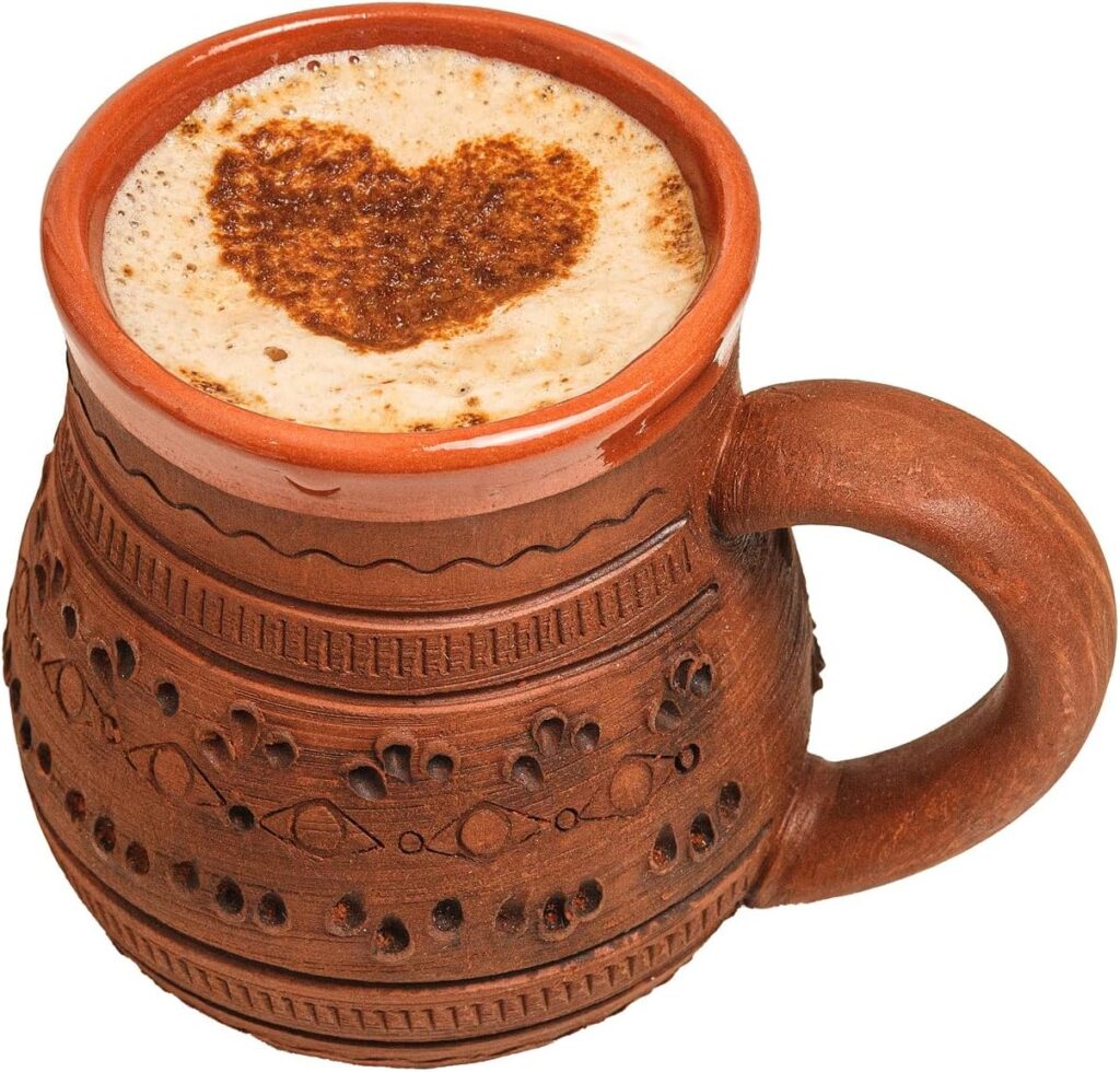 Handmade Clay Coffee Mug Diner Potbelly Coffee Mug Earthenware & Saucer 10oz(300ml) – Nordic Coffee Mugs Ceramic Viking Mugs – Tea Unglazed Clay Cup