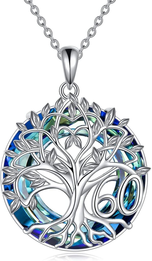 16th 18th 30th 40th 50th 60th 70th 80th 90th 100th Birthday Gifts Necklace for Women Sterling Silver Tree of Life Necklace with Blue Crystal Mothers Day Christmas Jewelry Gifts for Mother Women Wife