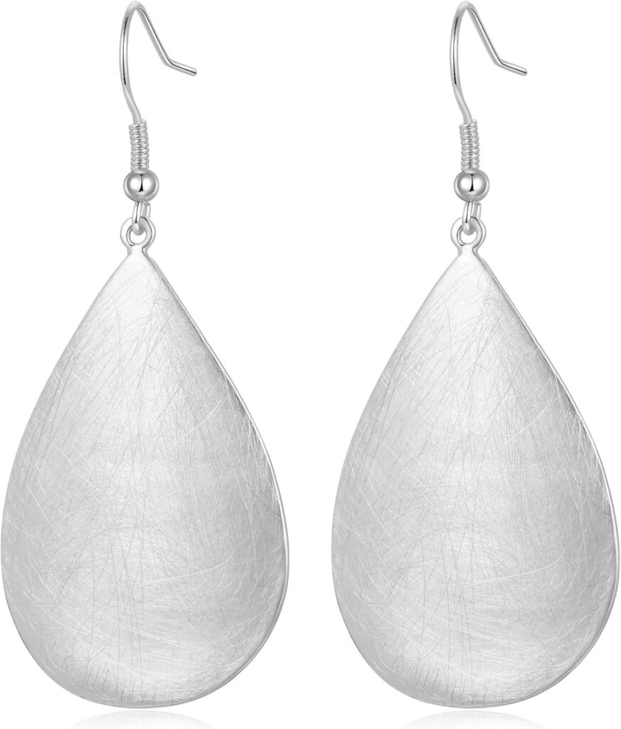Handmade Teardrop Earrings with Brushed Finished Dangle Earrings