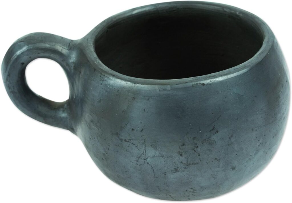 NOVICA Black Ceramic Mugs & Cups Dinnerware Set From Mexico ‘Warm Tradition’