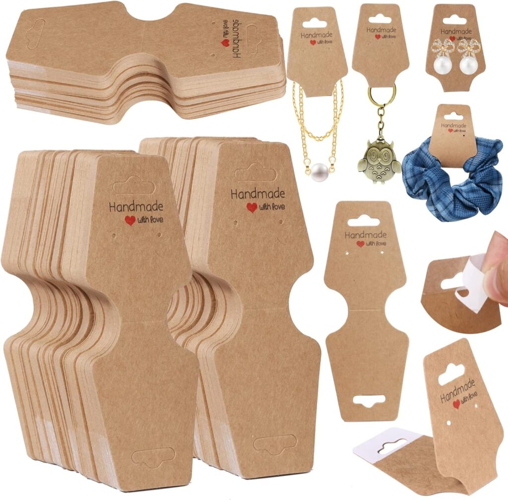 200PCS Bracelet Display Cards Sturdy Necklace Holder Cards Self Adhesive Jewelry Packaging Selling Card for Small Business of Keychain Earring Hair Band and Scrunchies Hanging