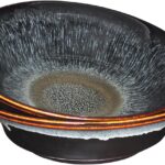 Ceramic Pasta Bowls Set of 2, 3 quart Large Salad Bowls, Deep Wide Mouth Bowl Easy to stir, for Soup, Fruits, Serving, Kitchen Dinnerware, Dishwasher Microwave Safe, Black reactive glaze