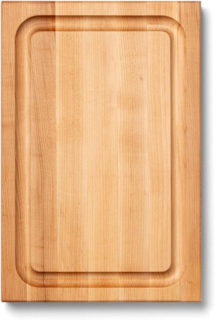 John Boos BBQ Series Rectangular Wooden Maple Cutting Board 18”x12” – 1.5” Thick, 8.5-lb Reversible Butcher Block with Juice Groove, Edge-Grain & Finger Grips– Made in the USA