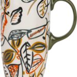 Topadorn 17oz Ceramic Coffee Travel Mug – Leak-Proof Lid, Handcrafted Leaf Pattern Tea & Latte Cup