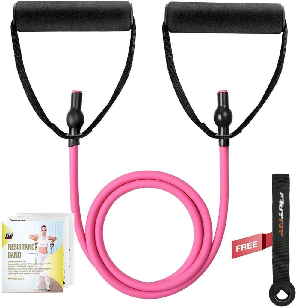 RitFit Single Resistance Exercise Band with Comfortable Handles – Ideal for Physical Therapy, Strength Training, Muscle Toning – Door Anchor and Starter Guide Included