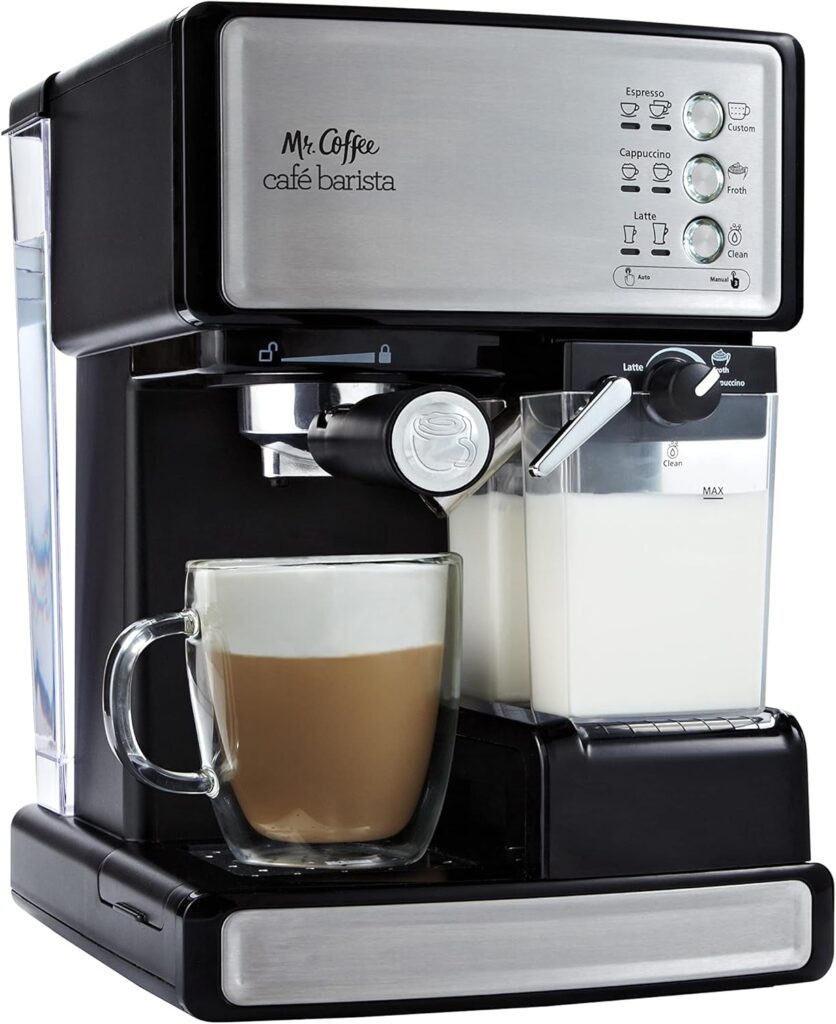 Mr. Coffee Espresso and Cappuccino Machine Stainless Steel Programmable Coffee Maker with Automatic Milk Frother 15-Bar Pump Ideal for Home Baristas