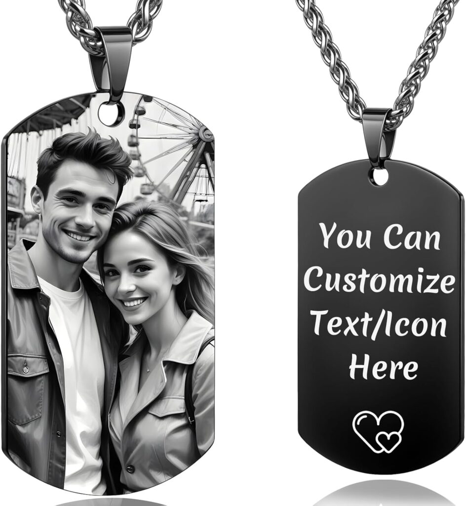 Picture Necklace Personalized Photo, Custom Necklace for Men Customized Engraved Necklace with Photo Text Memorial Gifts for Women Dad Mom