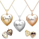 Twenty&Sixty Personalized Heart Locket Necklace for Women, Girl, Kids, Holds Pictures, Birth Flower Personalized & Engraved Picture Locket Necklace Gold/Silver/RoseGold