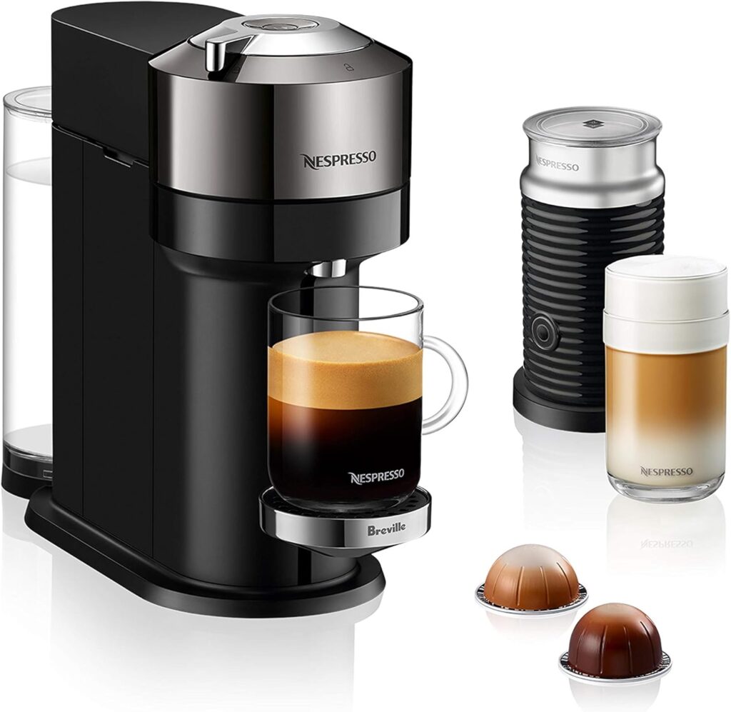 Nespresso Vertuo Next Deluxe Coffee and Espresso Maker, Pure Chrome with Aeroccino Milk Frother,1.1 liter, Black