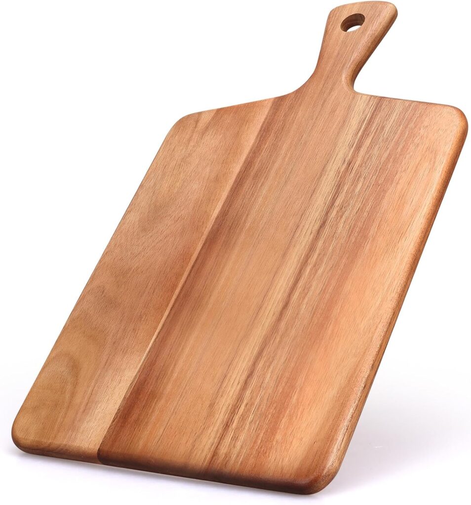 Acacia Wood Cutting Board with Handle Best Cheese for Charcuterie Board Kitchen Wooden Chopping Block for Meat Vegetable Bread Fruit Serving Board Wood Butcher Block Carving Board, 17″ X 10″