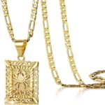 KissYan Zodiac Pendant Necklace for Women Men, 14K Gold Plated Square Constellation Sign Horoscope Figaro Chain Jewelry Birthday Gift