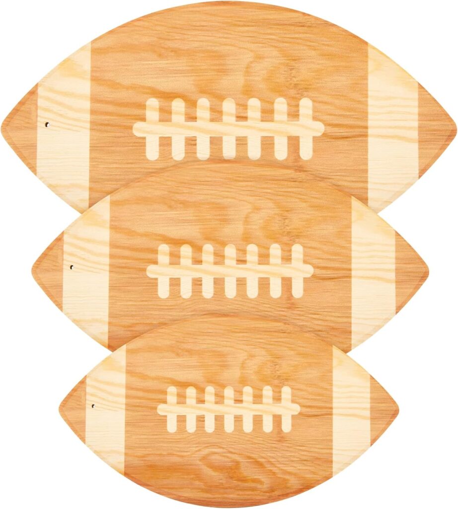 3 Pieces Football Cutting Board Football Serving Tray Hanging Football Gifts for Men Engraved Wooden Cutting Board Decoration for Kitchen Party Holiday Supplies Accessories, 3 Sizes (Light Brown)
