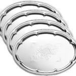 4-Pack 15.7″ x 11.8″ Large Silver Serving Trays Set – Oval Floral Engraved Mirror Tray, Holiday & Party Tableware Platters for Whiskey, Cookies, Charcuterie, Snacks, Desserts, Party Food Display
