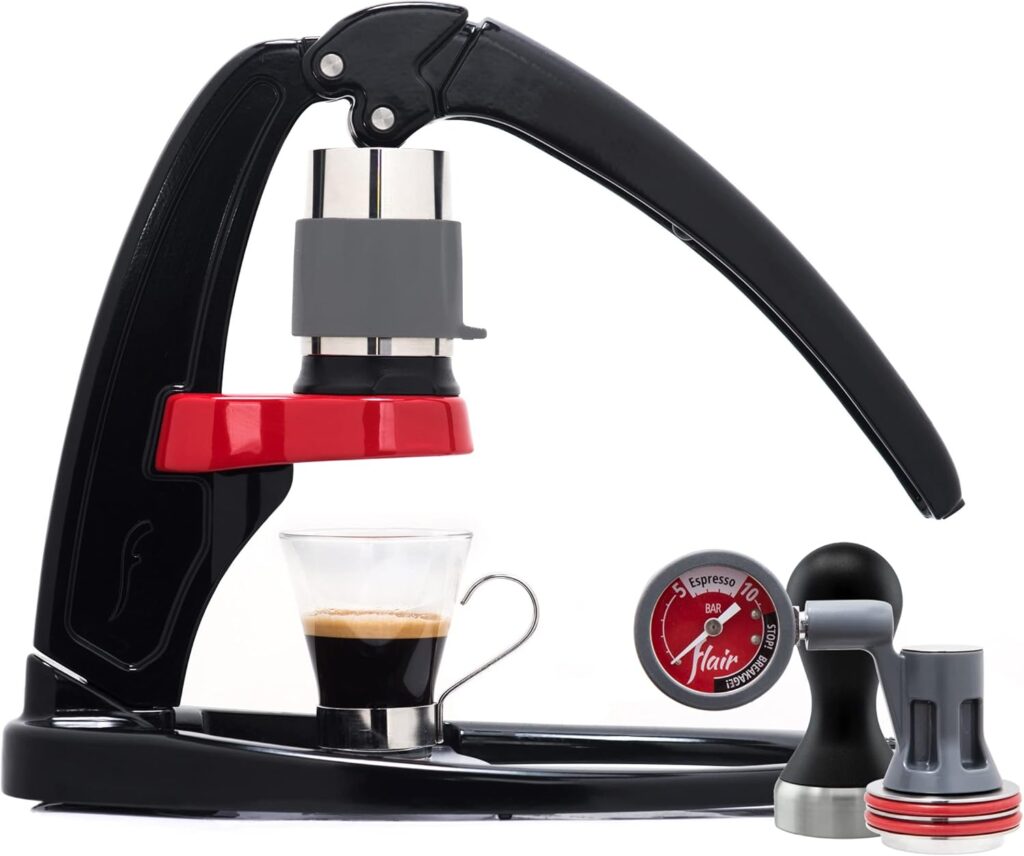 Flair Espresso Maker – Classic with Pressure Kit: Manual Lever Espresso Machine with Stainless Steel Tamper, Pressure Gauge and Carrying Case