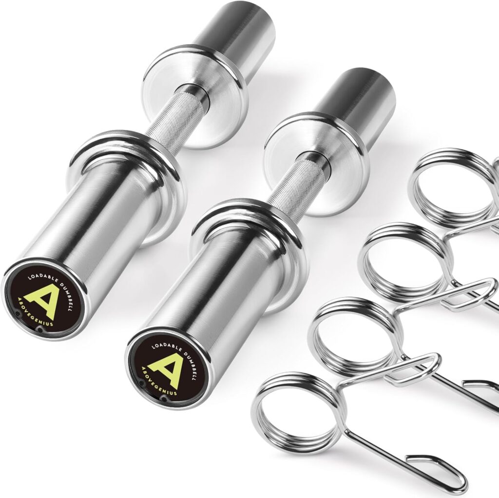 Pair of 16″ Olympic Dumbbell Handles, Loadable Dumbbell Bars for 2-inch Olympic Weight Plates Great for Home Gym Strength Training, Weight Bars with 2 Pair of Spring Collars