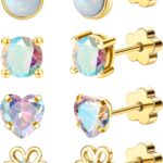 4Pairs Hypoallergenic Screw Back Earrings for Women 14k Gold Surgical Steel Flat Back Earrings Opal CZ Flower Heart Cartilage Earring for Sensitive Skin 20G Handmade Nap Flatback Earrings Studs