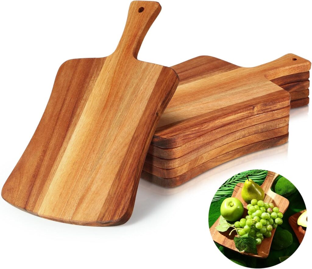 Layhit 6 Pack Thick Acacia Wood Cutting Board 14 x 8.7 Inch Wooden Serving Board Christmas Kitchen Double Sided Serving Wood Gifts with Handle Chopping Boards for Meat Bread Fruits