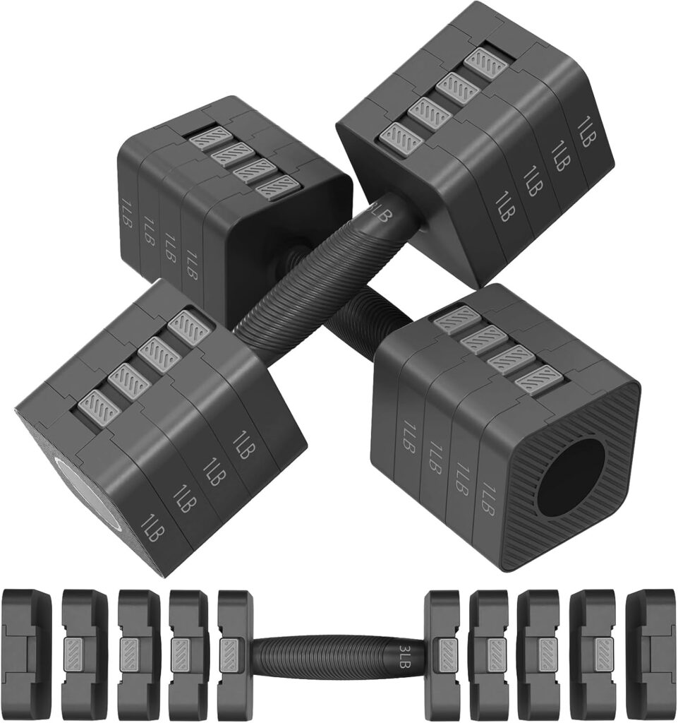 Adjustable Dumbbells Set of 2, 5-in-1 Adjustable Weight Dumbbells for Women/Men, 3lb/5lb/7lb/9lb/11lb Dumbbell Weights Set for Home Gym Workout