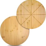 12″ Round Cutting Board Pizza Cutting Board with Cutting Grooves Double Sided 12inch Bamboo Wooden Pizza Tray Serving Platter Pizza Oven Accessories Pizza Prep Board Paddle Circular Circle