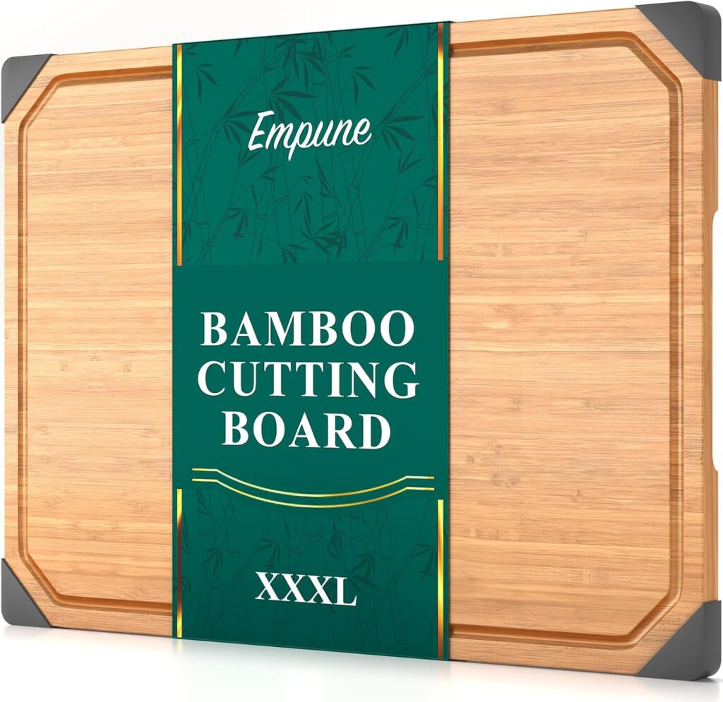 Bamboo Cutting Board, Empune 24″ Wood Cutting Boards for Kitchen with Non-slip Rubber Feet Wooden Chopping Board for Meat and Vegetables, 3XL