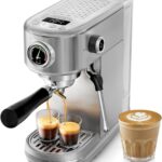 HIBREW H10B – 51mm Espresso Machine – Temperature & Cup Volume Adjustable at will – With Intelligent Display Screen & Pressure Gauge – Stainless Steel Body(Metallic Silver)