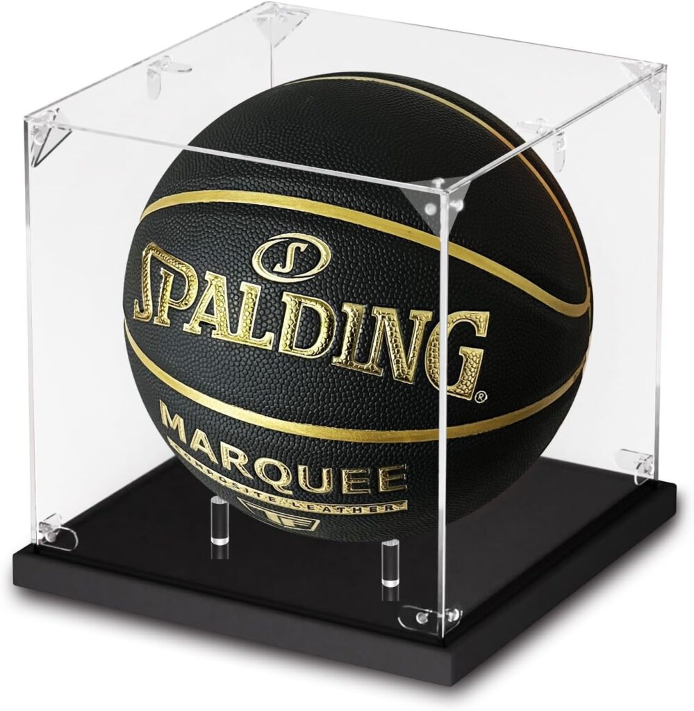 Basketball Display Case, Acrylic Basketball Case Display Clear, UV Protected Soccer Stand Box for Autographed Ball