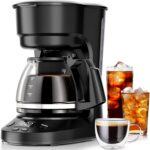 Kismile Compact Coffee Maker with LED Display, Small Drip Coffee Machine with Anti-Drip System, Timer, Auto Shut-Off, Dry-Boil Protection, Removable Funnel, Ideal for Home & Office (Black)