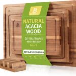 Acacia Wood Cutting Board,Double Sided Wooden Cutting Boards for Kitchen with Deep Juice Grooves,0.8 in Thick Solid Wood Cutting Board Set with Stand for Chopping,Serving Ideal Kitchen Gifts