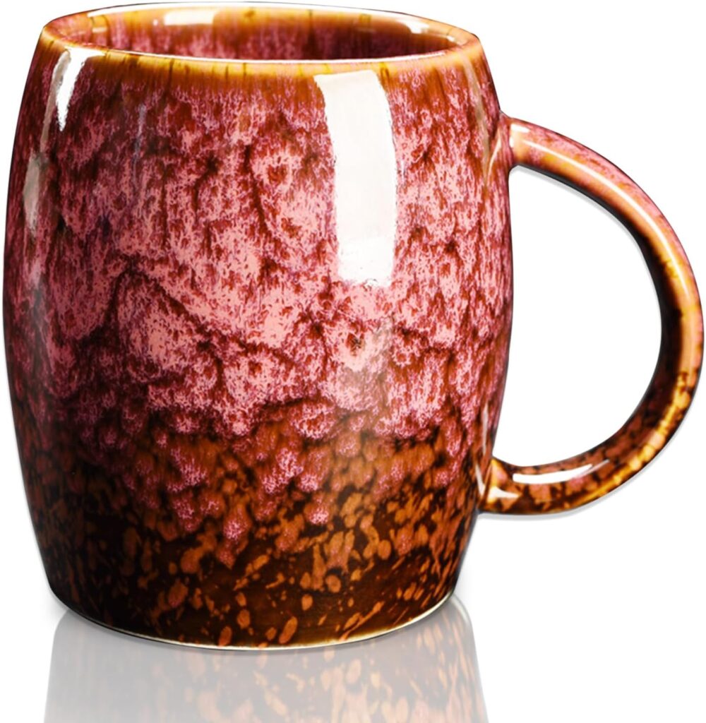 Sneosnai# Ceramic Coffee Mug-Tea Mugs, 16 oz Handle Handmade Pottery Tea Cup For Office And Home, Hot Cold Drinking, Stylish Tfancy Glaze(Red)