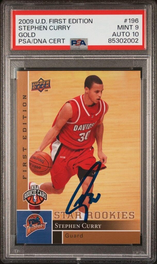 2009 UD First Edition #196 Stephen Curry Signed Card PSA 9 AUTO 10 PSA Slab – Basketball Autographed Cards