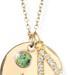MignonandMignon Personalized Initial Birthstone Necklace for Women Gold Name a Necklace Coin Pendant Custom Jewelry for Mom Gifts for Her – CN-ZI-BS-N