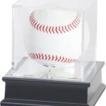 DisplayGifts Baseball Display Case Wooden Stand Lacrosse Ball Holder- Pro Graded UV Protection Cube for a Home Run or Autographed Ball, Black Stand