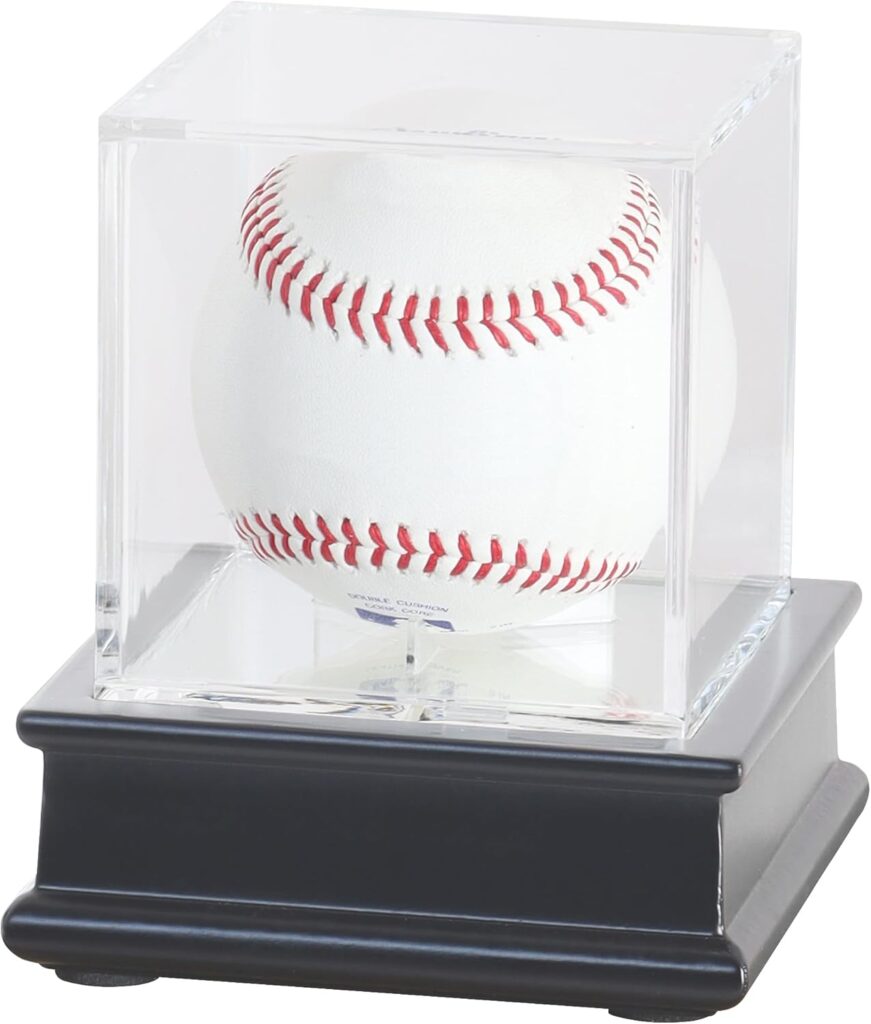 DisplayGifts Baseball Display Case Wooden Stand Lacrosse Ball Holder- Pro Graded UV Protection Cube for a Home Run or Autographed Ball, Black Stand
